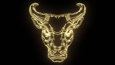 neon burning angry bull head animation on black background. animations with fire and glow light effects.