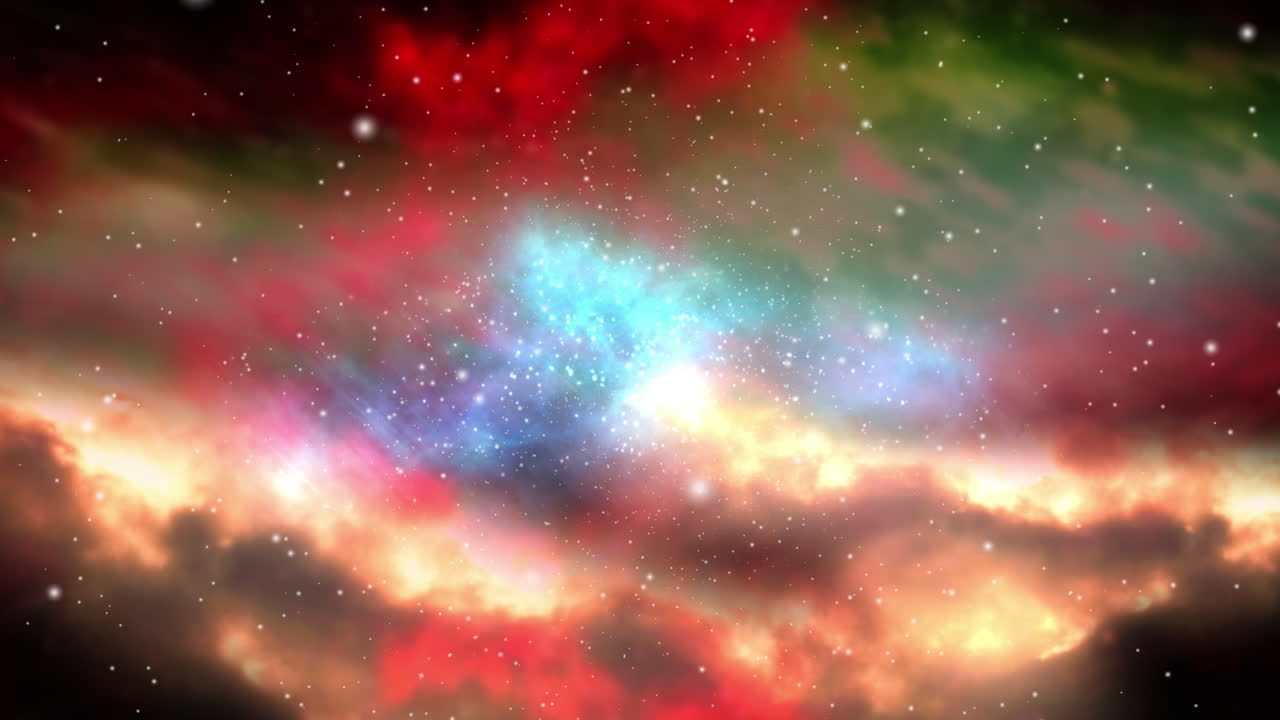 Animation of vibrant red coloured clouds and stars in universe