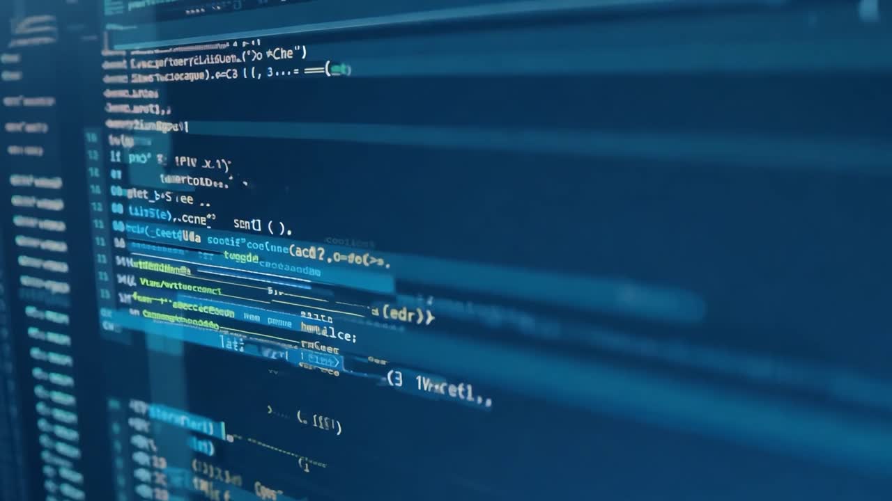 A hand typing code on a computer screen.