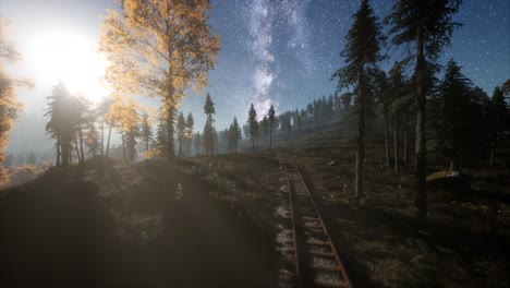 the milky way above the railway and forest