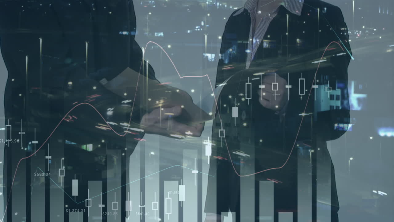 カウカスのビジネスマンと道路交通に関する金融データのアニメーション