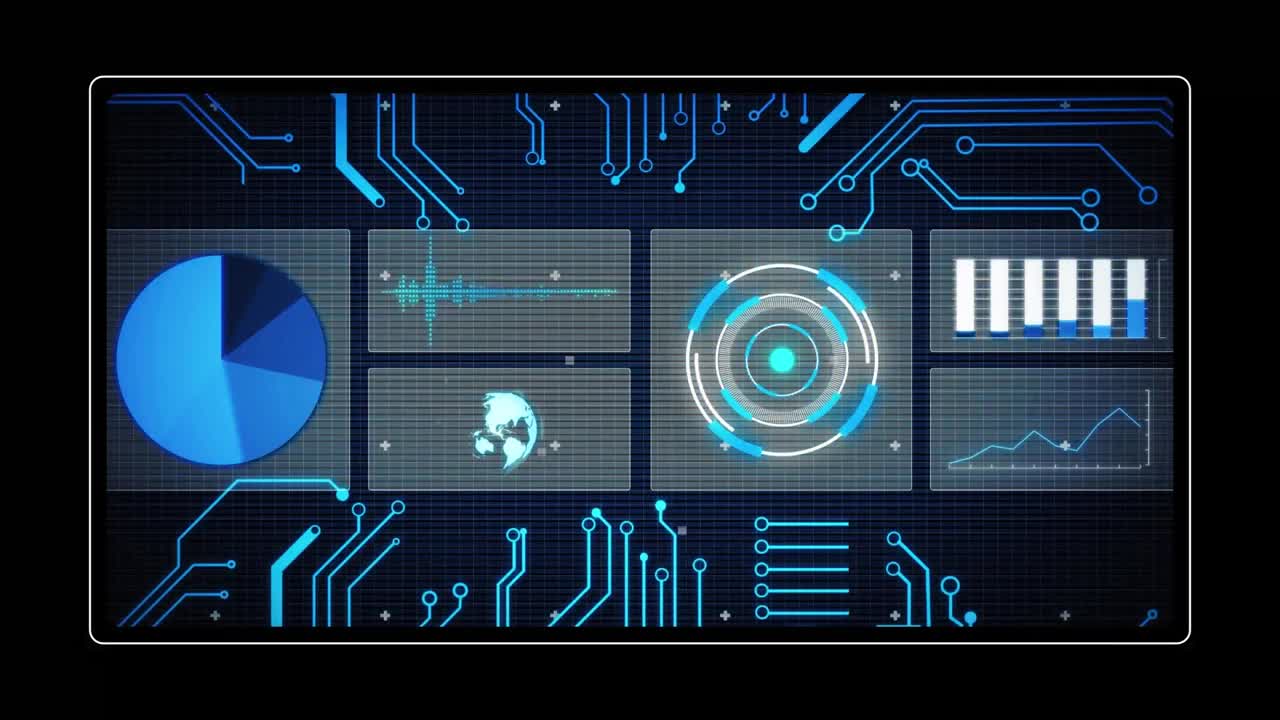 Animation of interface with data processing against black background