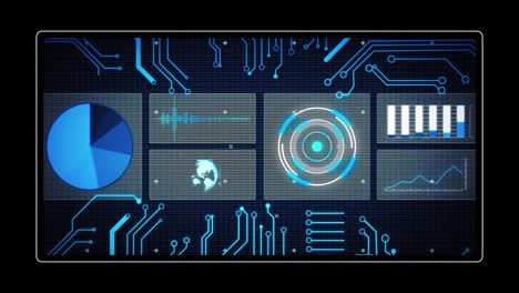 animación de la interfaz con el procesamiento de datos contra un fondo negro