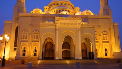 track in front of entrance to al noor mosque in sharjah city emirates.