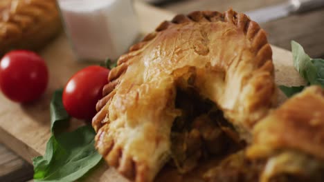 video of pie seen from above on wooden background