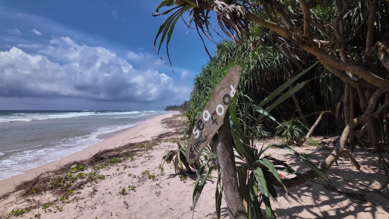 Abandoned restaurant sign, offseason Sri Lanka low tourism developing country tropical paradise