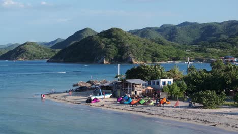 tropical beach scene with water sports