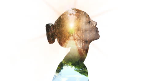 beauty, woman and nature forest double exposure