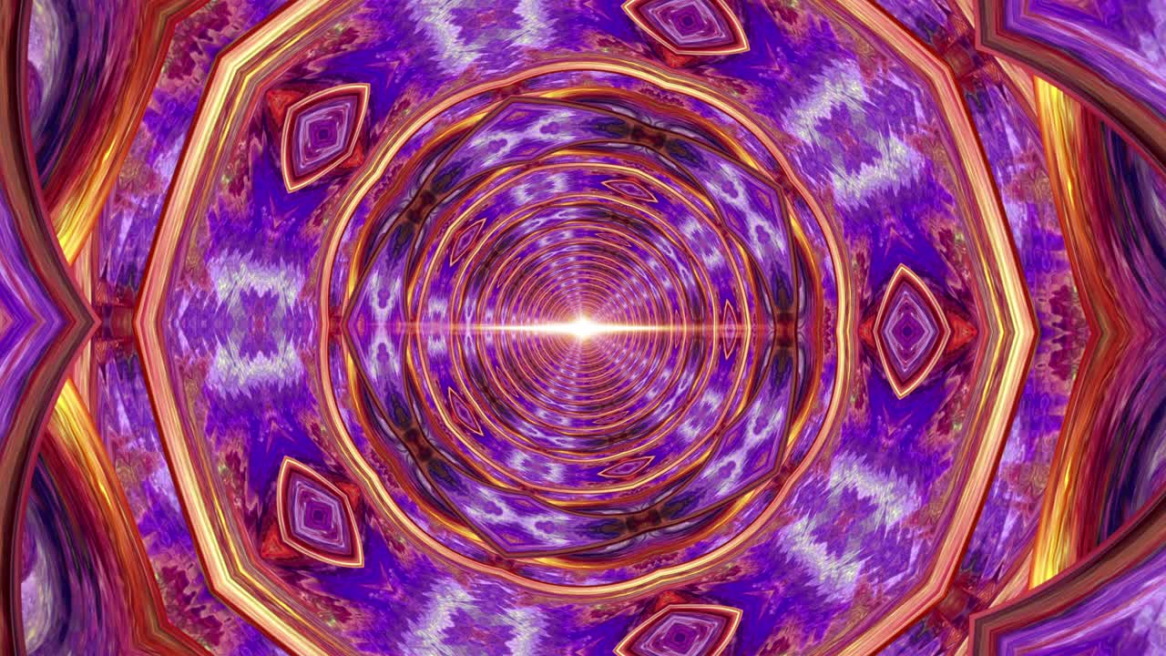 4k multicolor abstracto tecnología futurista luces de neón fondo de video musical. bucle sin costuras vj 3d rojo naranja púrpura patrones de color psicodélico hipnotizante video musical creativo fondo de mandala.