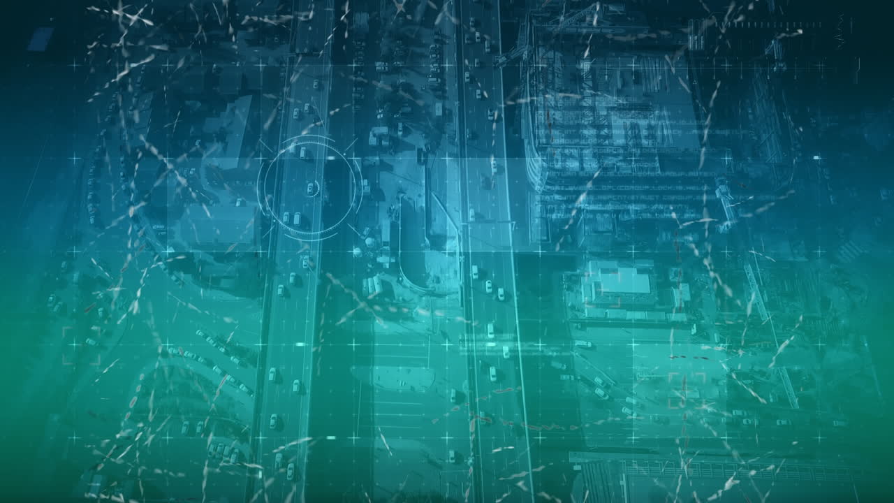 círculos futuristas y autopista con coches