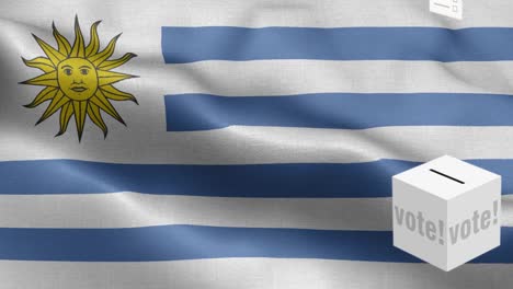 ballots fly to box for uruguay selection - ballot box in front of flag