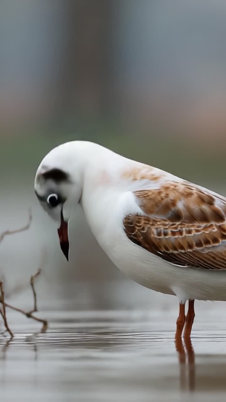 Elegant Water Bird: A Closer Look at the Unique Beauty and Behavior of a Brown-Backed Bird foraging at the Water's Edge, Capturing Nature's Intricacies