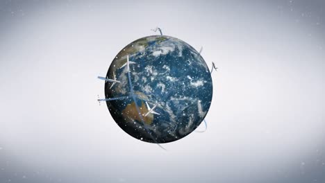 digital animation of plane flying around globe earth 4k