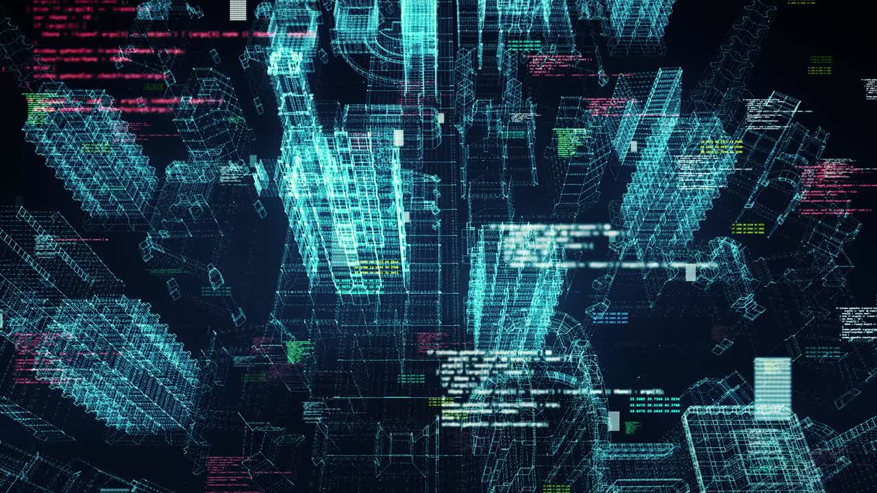 Digital high-tech style background loop animation with squares,numbers, and lines