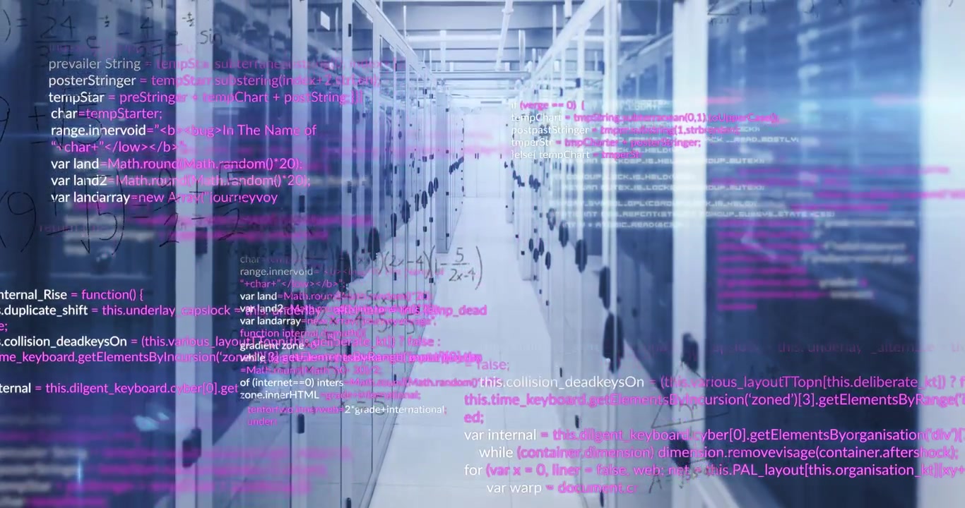Animation of data processing over woman using laptop