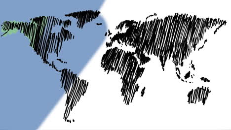 animation of world map on blue and white background