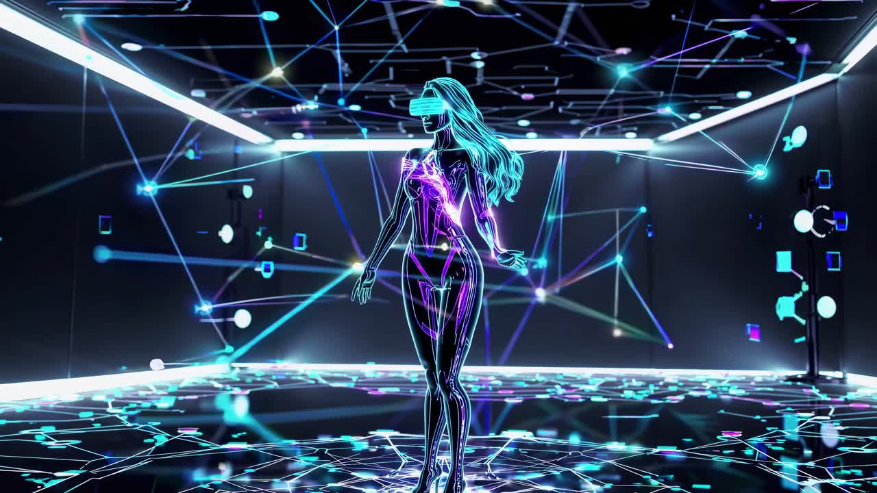 가상 현실을 경험하는 여자