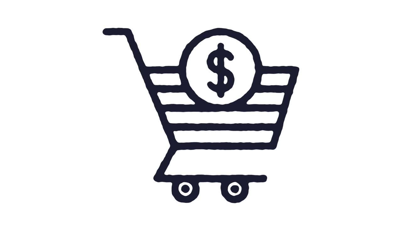 Shopping Cart Icon Animation Footage & Alpha Channel