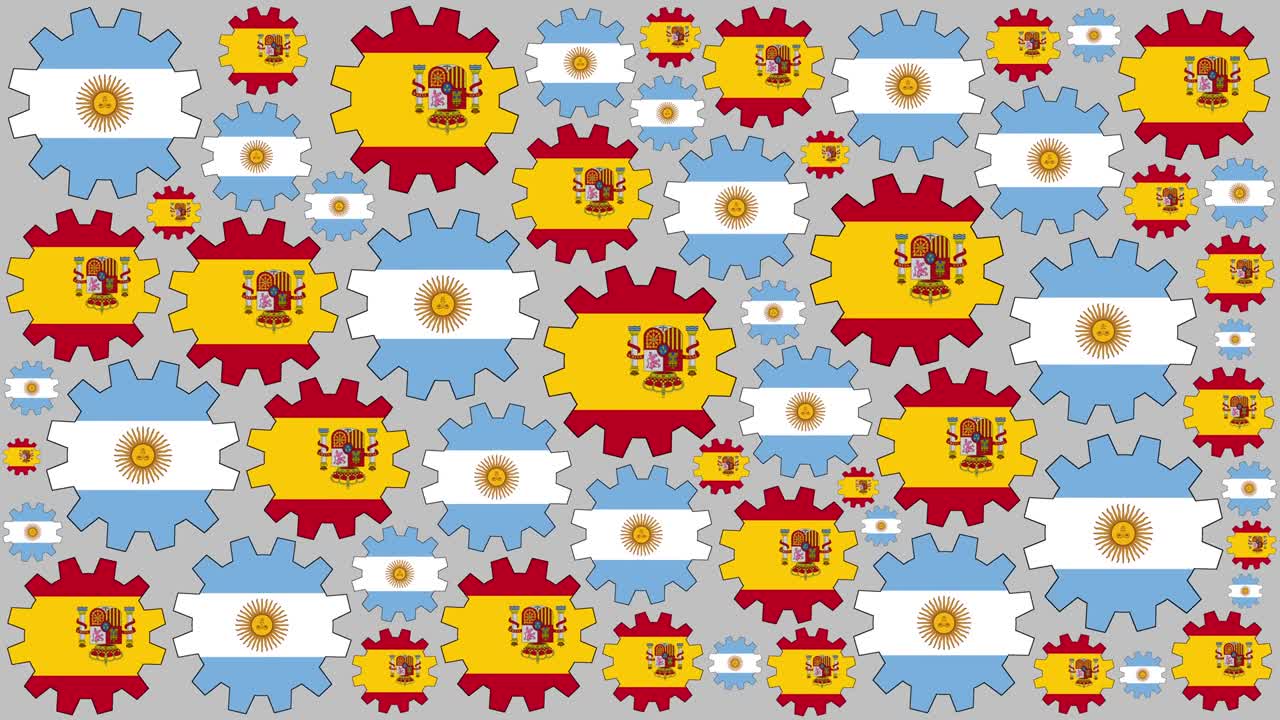 banderas argentinas y españolas girando en el fondo