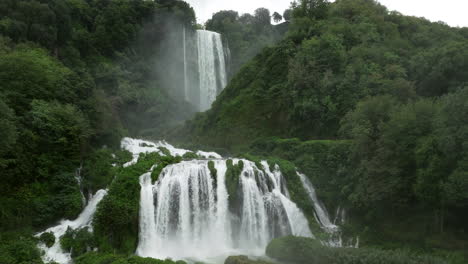 marmore falls in umbria region, italy - aerial drone shot