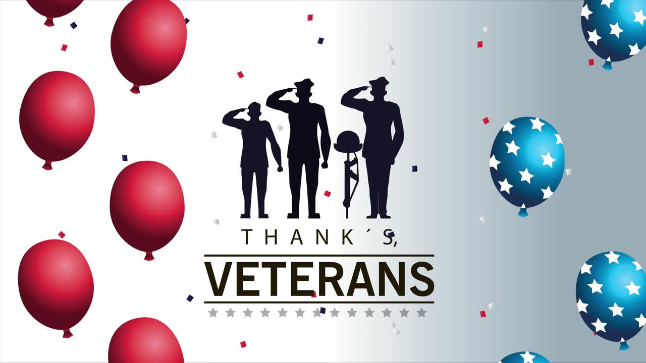 참전용사날 축하 글자 애니메이션 병사 실루과 헬 풍선