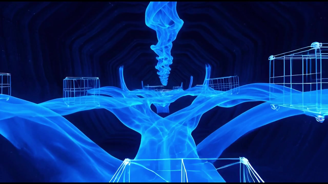 Abstract Blue Glowing Energy Forming Futuristic Wireframe Structures