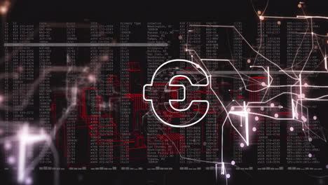 animación del icono del euro y procesamiento de datos digitales a través de servidores informáticos