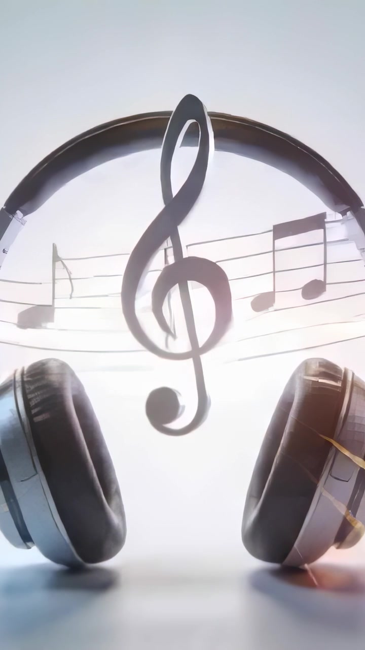 Vídeo vertical: Feixe de luz criando clave e fones de ouvido over-ear girando no estúdio, exibindo brilho metálico.