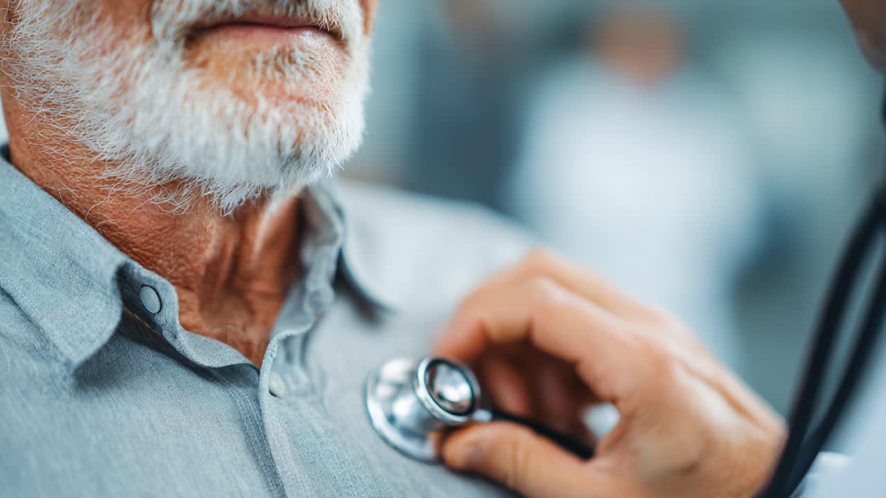 A Close-Up of a Healthcare Professional Using a Stethoscope on an Elderly Patient, Highlighting the Importance of Regular Medical Checkups and Patient Care