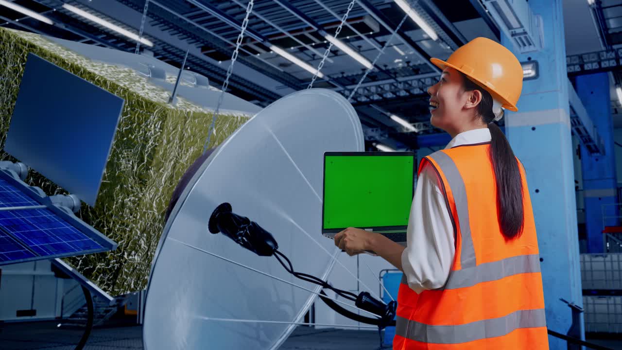 실험실에서 장비를 사용하는 위성 엔지니어