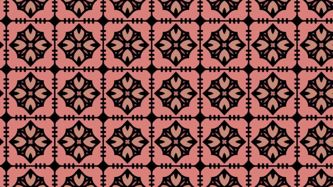 gráficos detallados de mosaicos sin costuras en tonos negros y rosas apagados