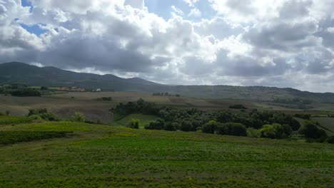 maravillosa vista aérea desde arriba vuelo paisaje meditativo valle de campo de vino de la toscana italia otoño