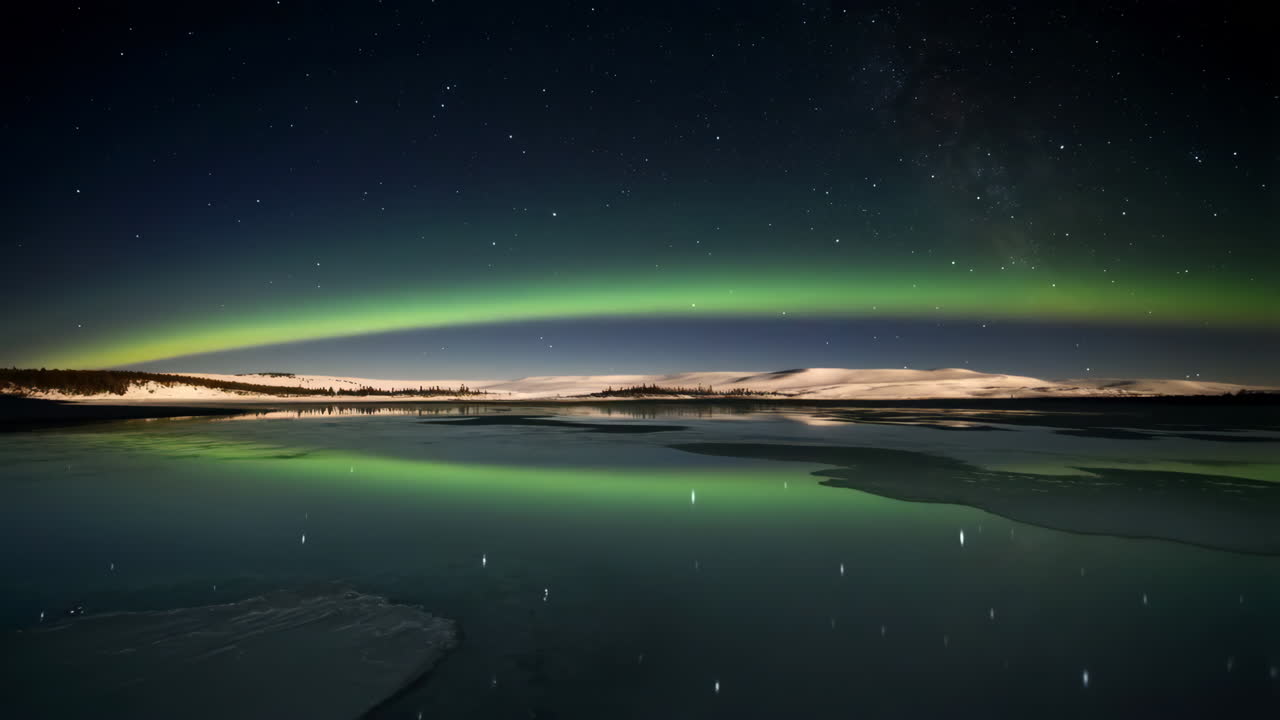 Stunning Aurora Borealis Reflecting on a Calm Winter Lake