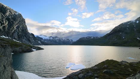 norwegian mountain lake at sunset