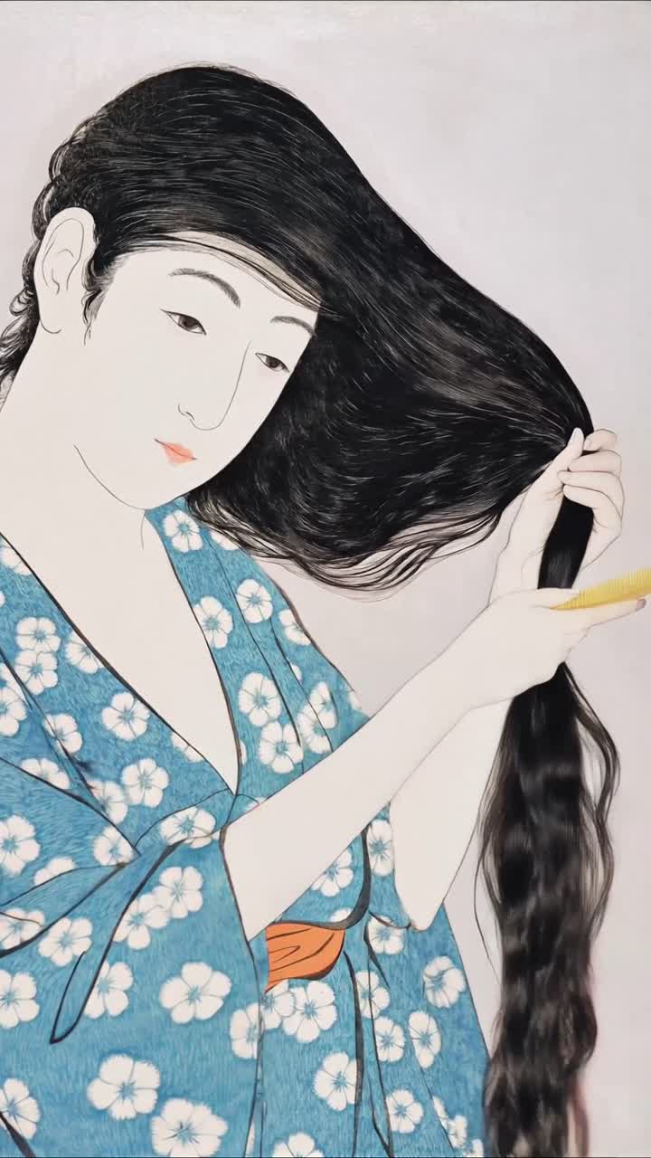 Dettaglio da "Donna che si pettina" (1920) di Goyō Hashiguchi, animato con il nostro video creativo