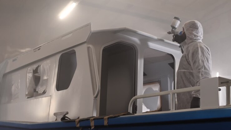 Boat painting with spray gun