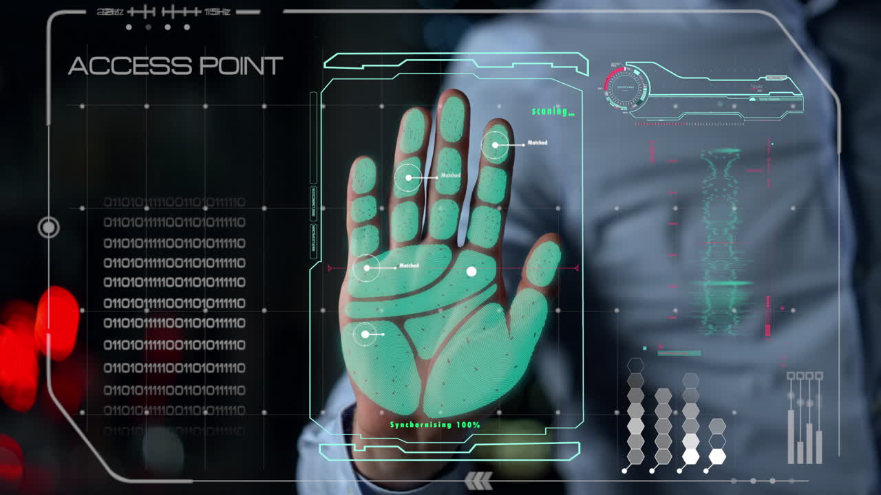 Palm security system granted launch application after biometric checking closeup