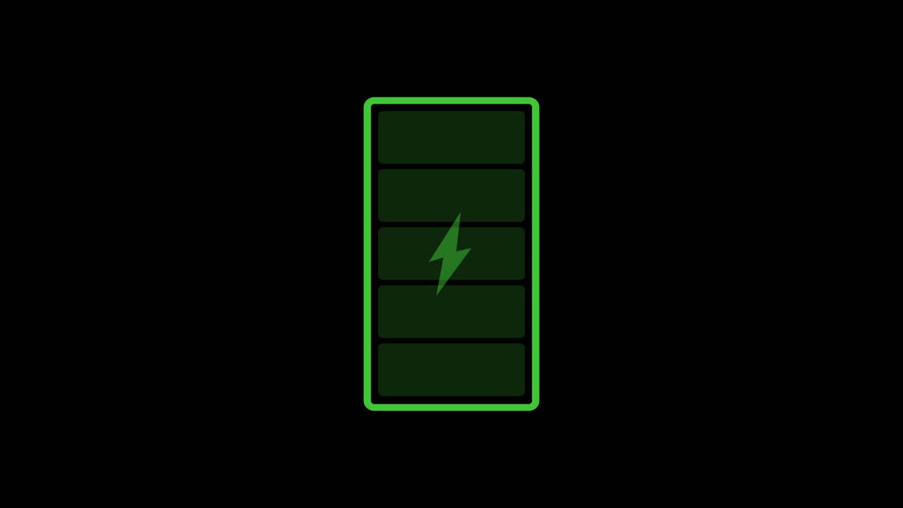 Loop animation of a fully charged battery with a flickering lightning symbol