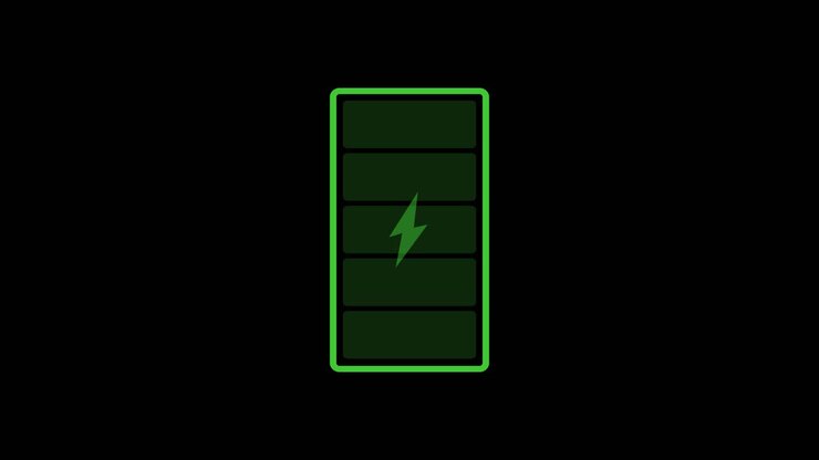 Loop animation of a fully charged battery with a flickering lightning symbol