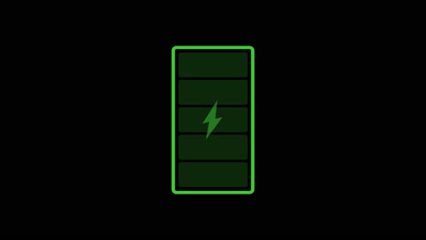 loop animation of a fully charged battery with a flickering lightning symbol
