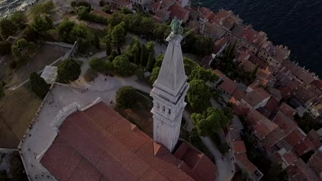 aerial: rovinj church in croatia