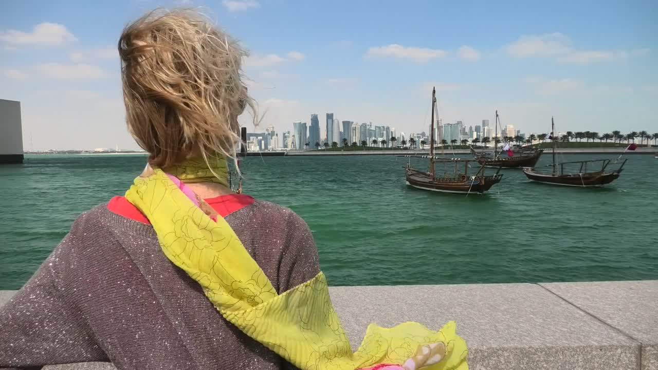 Woman at Doha Skyline