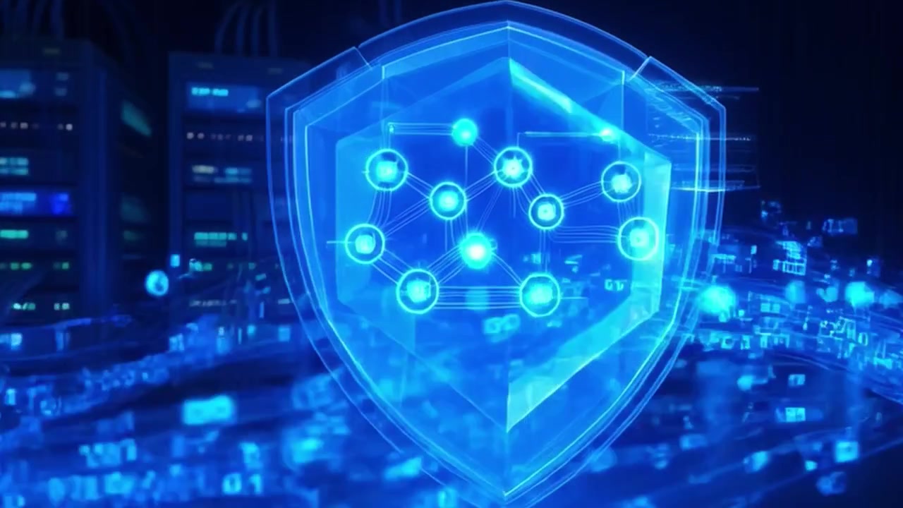 Digital Security Shield Protecting Data Flow in Server Room
