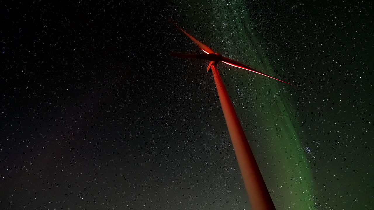 Wind Turbine Under the Aurora Borealis