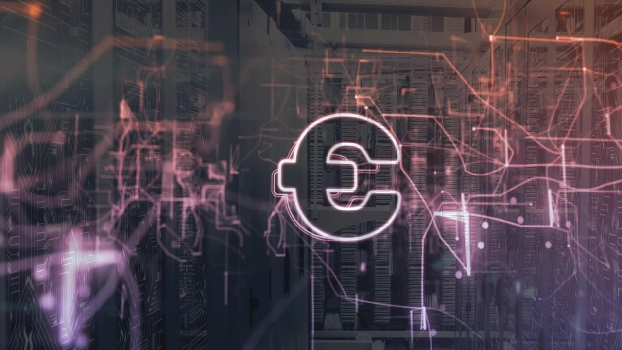 Linee di circuito deboli che appaiono, simbolo dell'Euro che emerge e una sovrapposizione che traccia i collegamenti, visualizzando il valore.