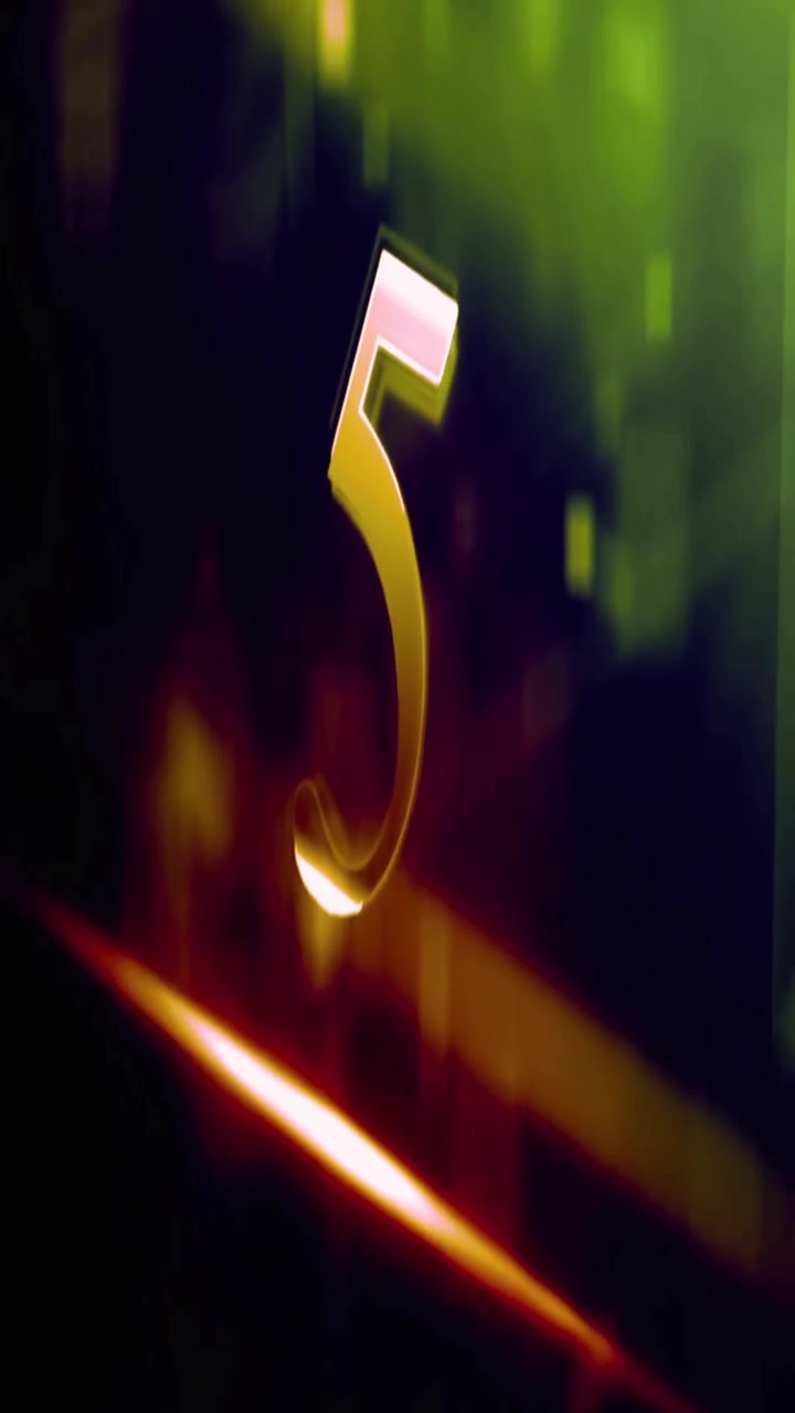 Digitale Afteltimer met Gloeiende Gouden Cijfers en Abstracte Lichteffecten