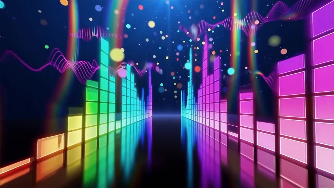Futuristisk regnbuefarvet neon musik equalizer visualisering baggrund.
