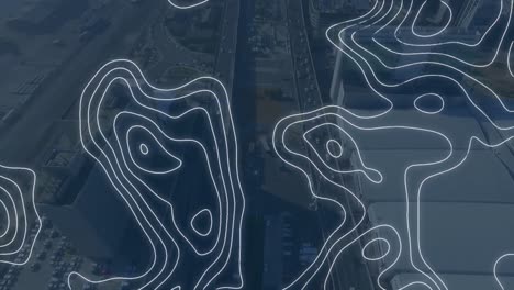 animation of white lines over cityscape