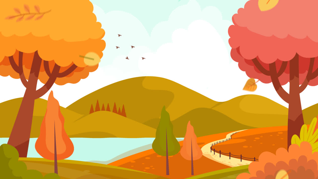 una animación de diseño plano vista de otoño con árboles