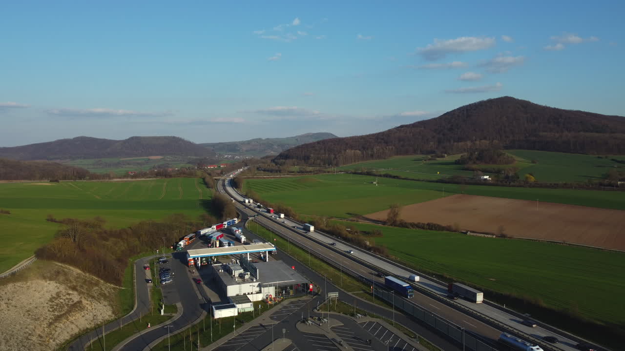 Highway and Truck Stop Scenic Aerial View